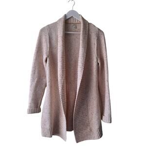 L.L. Bean Oatmeal Color Speckled Chunky Longline Open Cardigan Collar - Size XS
